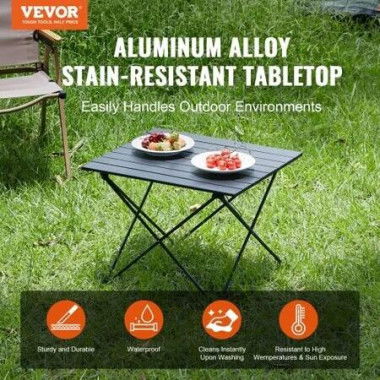 Folding Camping Table, Outdoor Portable Side Tables, Lightweight Fold Up Table, Aluminum Alloy Ultra Compact Work Table with Carry Bag, For Cooking, Beach, Picnic, Travel, 22.2x15.9 inch, Black