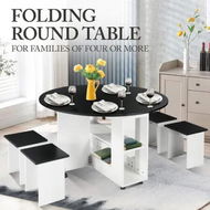 Detailed information about the product Folding Dining Table 4 Chairs Set Round Wooden Dinner Room Desk Kitchen Kids Furniture Indoor Outdoor with Wheels