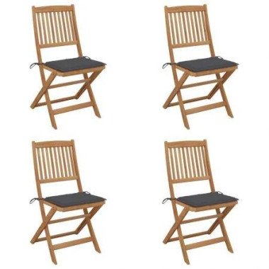 Folding Garden Chairs 4 pcs with Cushions Solid Wood Acacia