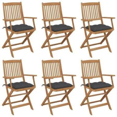 Folding Garden Chairs 6 pcs with Cushions Solid Wood Acacia