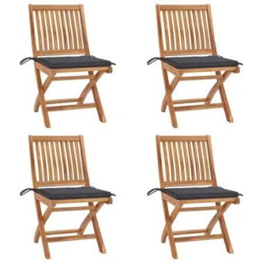 Folding Garden Chairs with Cushions 4 pcs Solid Teak Wood