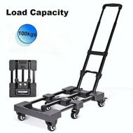 Detailed information about the product Folding Hand Truck, 100kgs Heavy Duty Luggage Cart, Utility Dolly Platform Cart with 6 Wheels & 2 Elastic Ropes for Luggage,Shopping, Office Use,Black