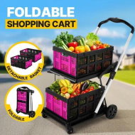 Detailed information about the product Folding Hand Truck Dolly Utility Luggage Cart Shopping Trolley Collapsible Foldable 2 Baskets for Moving Grocery Office Tennis Ball Camping 4 Wheels