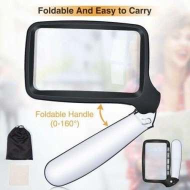 Folding Magnifying Glass With Light 2X Magnified Glass 5 Dimmable LED Lighted For Reading Handheld Rectangular Magnifier For Older People