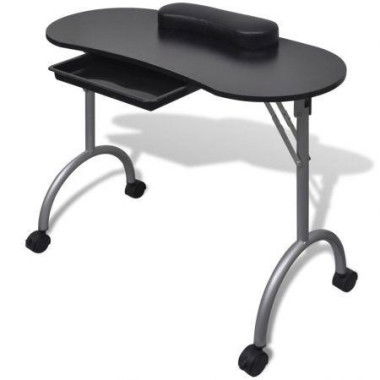 Folding Manicure Nail Table With Castors Black