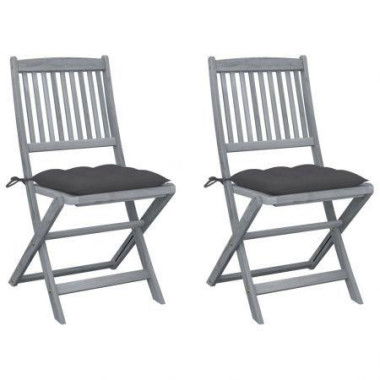 Folding Outdoor Chairs 2 Pcs With Cushions Solid Acacia Wood