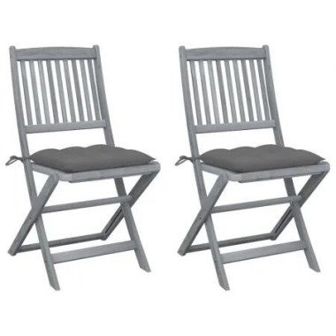 Folding Outdoor Chairs 2 pcs with Cushions Solid Acacia Wood