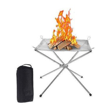 Folding Portable Fire Pit For Camping Compact And Collapsible Outdoor Firepit With Stainless Steel Mesh 16.5 Inches.