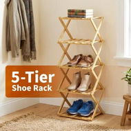 Detailed information about the product Folding Shoe Rack Storage Shelf Collapsible Organiser Bamboo Vertical Slim Narrow Display Stand Wood Entryway Closet Bedroom Corner Space Saver 5 Tier