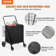 Detailed information about the product Folding Shopping Cart Rolling Grocery Cart with Double Baskets 330 LBS