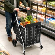 Detailed information about the product Folding Shopping Cart Trolley Portable Waterproof Grocery Laundry Bag Metal Utility Storage Basket Wheeled Rolling Foldable Market Granny Camping Dolly