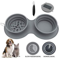 Detailed information about the product Folding Silicone Pet Bowl Non-slip Dog Double Use Bowl With Carabiner Dog Bowl Outdoor Portable Pet Food Bowl