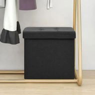 Detailed information about the product Folding Storage Stool Black Faux Linen