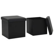 Detailed information about the product Folding Storage Stools 2 pcs Black Faux Leather