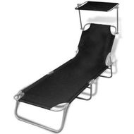 Detailed information about the product Folding Sun Lounger With Canopy Steel And Fabric Black