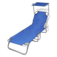 Detailed information about the product Folding Sun Lounger With Canopy Steel And Fabric Blue