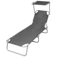 Detailed information about the product Folding Sun Lounger With Canopy Steel Grey