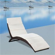 Detailed information about the product Folding Sun Lounger With Cushion Poly Rattan Brown