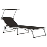 Detailed information about the product Folding Sun Lounger With Roof Aluminium And Textilene Black