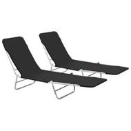 Detailed information about the product Folding Sun Loungers 2 Pcs Steel And Fabric Black