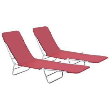 Folding Sun Loungers 2 Pcs Steel And Fabric Red