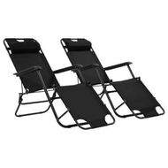 Detailed information about the product Folding Sun Loungers 2 Pcs With Footrests Steel Black