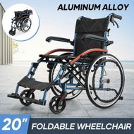 Detailed information about the product Folding Wheelchair 20Inch Mobility Disability Aid Travel Portable Lightweight Wheel Chair Elderly Transport Transit Equipment Rear Hand Brake Aluminum