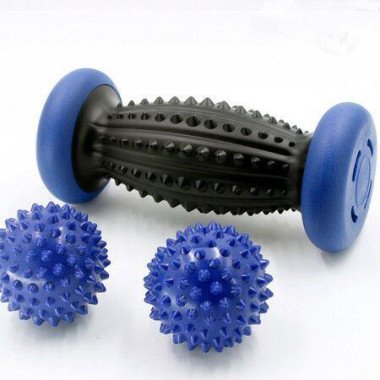 Foot Roller Massage Ball For Plantar Fasciitis Relief Myofascial Body Muscle Pain - 1 Foot Massage Roller & 2 Spiky Balls - Dark Blue.