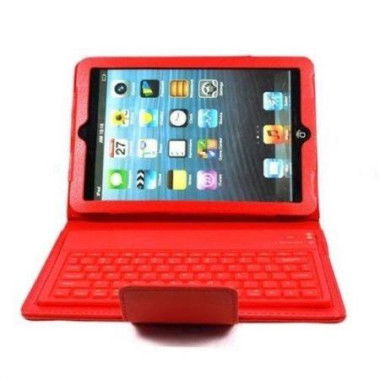 For Apple IPad Mini Stand Plastic + TPU Case Cover With Wireless Bluetooth Keyboard - Red.