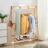 Detailed information about the product Freestanding Bamboo Clothing Rack With Top Shelf & Shoe Rack.