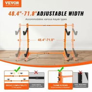 Detailed information about the product Freestanding Kayak Storage Rack Kayak Stand for 2 Canoe Paddleboard Heavy-duty Steel Hanger Holder with Padded Arms and Adjustable Width 79.5kg Max Load