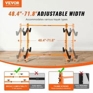 Detailed information about the product Freestanding Kayak Storage Rack Kayak Stand for 4 Kayak Canoe Paddleboard Heavy-duty Steel Kayak Hanger Holder w Padded Arms & Adjustable Width 100 kg Max