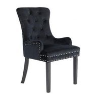 Detailed information about the product French Provincial Dining Chair Ring Studded Velvet Rubberwood Leg LISSE BLACK