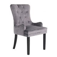 Detailed information about the product French Provincial Dining Chair Ring Studded Velvet Rubberwood Leg LISSE GREY