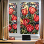 Detailed information about the product Frosted Stained Glass Window Film Removable Non-Adhesive Heat Insulation UV Blocking Colorful Pattern Static Window Clings