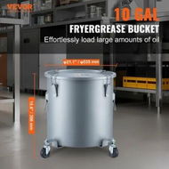 Detailed information about the product Fryer Grease Bucket 37.8L/10Gal Oil Disposal Caddy with Caster Base Carbon Steel Rust-Proof Coating Oil Transport Container with Lid Lock Clips Filter Bag