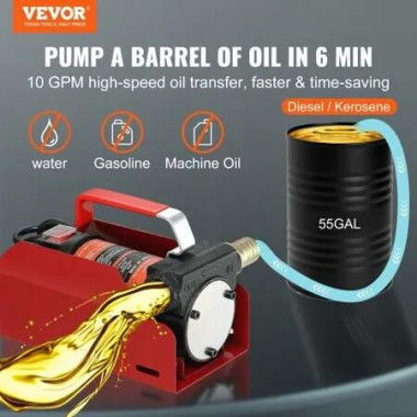 Fuel Transfer Pump 12V DC 10 GPM 8 m Lift Portable Electric Diesel Transfer Extractor Pump Kit with Automatic Shut-off Nozzle Delivery & Suction Hose