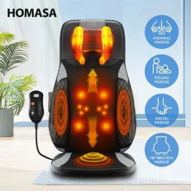 Full Body Massage Cushion Chair Back Neck Massager Seat Shiatsu Massaging Pad Vibration Heat Kneading Rolling with Remote Pillow Homasa