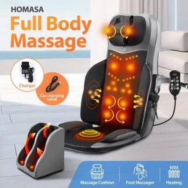 Full Body Massage Cushion Shiatsu Back Neck Massaging Chair Seat Pad Kneading Rolling Vibration Heat with Foot Massager Remote Pillow Homasa