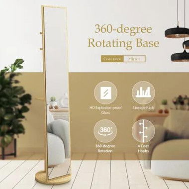 Full Length Body Mirror Large Long Tall Floor Free Standing Rotating Stand Up Alone Makeup Dressing Home Decor Bedroom Storage Rack Shelf 164x30x20cm