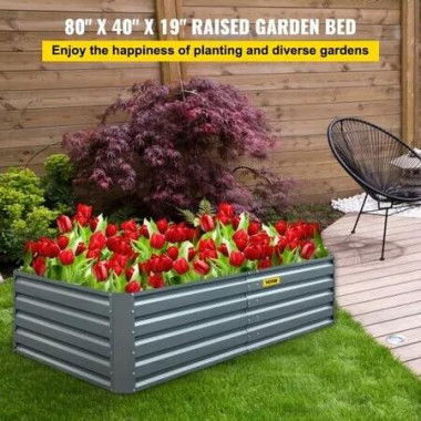 Galvanized Raised Garden Bed, 203 x 102 x 48 cm Metal Planter Box, Gray Steel Plant Raised Garden Bed Kit, Planter Boxes Outdoor for Growing Vegetables,Flowers,Fruits,Herbs,and Succulents