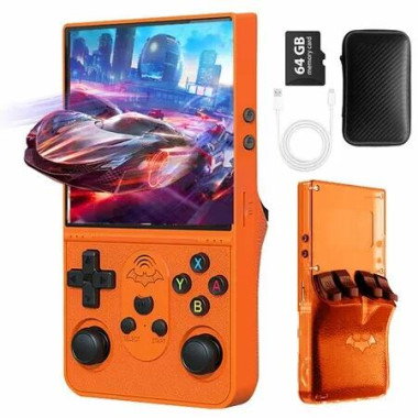 Game Handheld Console 4inch IPS Screen Portable Video Console 64G 18000+ Games 3D Dual Joystick Rear Buttons Orange