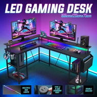 Detailed information about the product Gaming Desk L Shaped Computer Racer Standing Table LED Lights with Storage Bag Shelves Carbon Fibre Corner Office