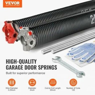 Garage Door Torsion Springs, 16000 Cycles, Pair of 0.25 x 2 x 30inch, Garage Door Springs with Non-Slip Winding Bars, Mounting Tool and Gloves, Electrophoresis Coated, for Replacement