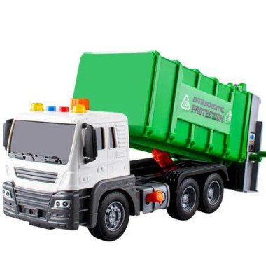 Garbage Truck Toys Playset, Realistic Trash Truck with 4 Trash Cans, Lifter Dumping Function, 4 Set Trash Cards, Toys for Boys 3+ Years Old