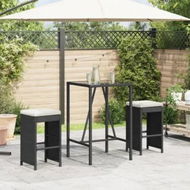 Detailed information about the product Garden Bar Stools with Cushions 2 pcs Black Poly Rattan