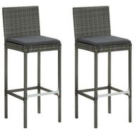 Detailed information about the product Garden Bar Stools With Cushions 2 Pcs Grey Poly Rattan