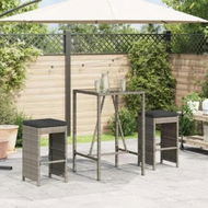 Detailed information about the product Garden Bar Stools with Cushions 2 pcs Grey Poly Rattan