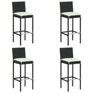 Detailed information about the product Garden Bar Stools With Cushions 4 Pcs Black Poly Rattan