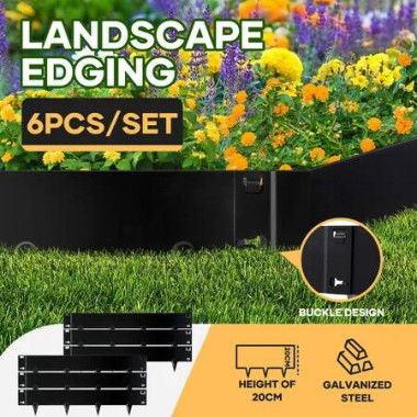 Garden Bed Edging Landscape Lawn Border Flexible DIY Fence Barrier Plant Grass Flower Yard Path Driveway Metal Support Galvanised Steel 90x20cm 6Pcs